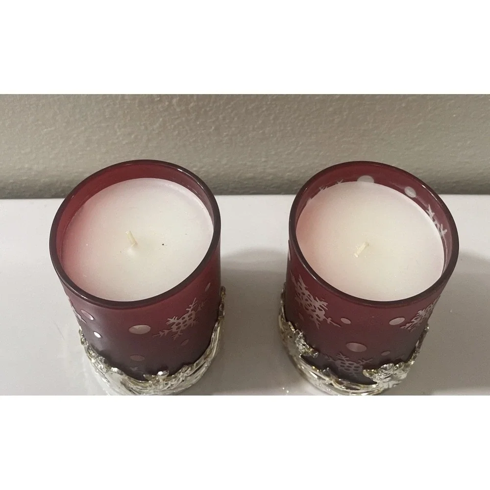 International Silver Company Red Snowflake Angel Votive Candles Set of 2